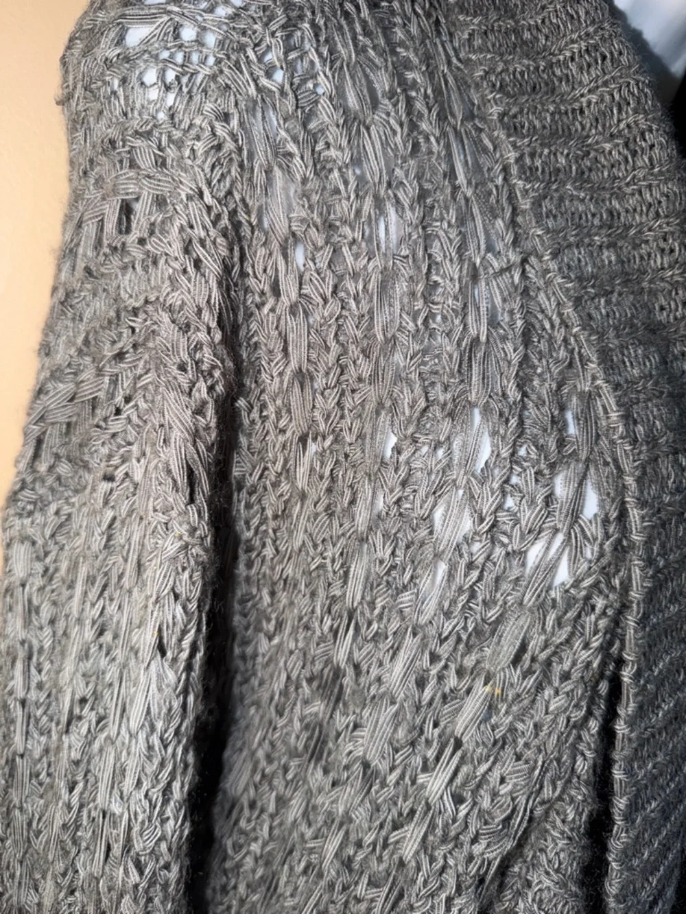 Fever Gray Women’s Crochet Knit Longline Drape Cardigan - Picture 3 of 7